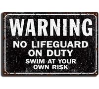 Letrero de metal retro con texto en inglés "No Lifeguard On Duty, Swim At Your Own Risk for Swimming Pool Beach Water Park Decor Funny Rustic Lively Tableaus Signs Man Cave Dining Room Bar Plaques