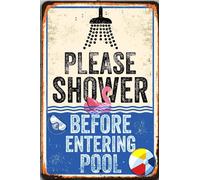 Letrero de metal retro con texto en inglés "Please Shower Before Enterter" para el hogar, cueva, garaje, bar, decoración de pared, letrero de metal vintage, 20 x 30 cm