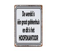 Letrero de metal retro con texto en inglés "The World Is One Big Madhouse", decoración de pared para el hogar, bar, cafetería, póster de metal de 8 x 12 pulgadas