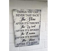 Letrero de metal retro con texto en inglés «Things You Can Never Take Back The Stone The Word The Occasion And Time» para colgar en la pared, 8 x 12 pulgadas