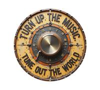 Letrero de metal retro con texto en inglés "Turn Up The Music Tune Out The World", para decoración de pared para el hogar, bar, cafetería, póster de metal de 8 x 8 pulgadas