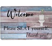 Letrero de metal retro con texto en inglés "Welcome Please Seat Yourself" para el hogar, café, arte de pared divertido de 8 x 12 pulgadas