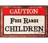 Letrero de metal retro con texto en inglés Welcome to Kids Free Range, divertido letrero de advertencia para el hogar, cueva, garaje, bar, decoración de pared, letrero de metal vintage de 8 x 12 pul
