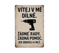 Letrero de metal retro con texto en inglés "Welcome To My Workshop No Advice No Help Just Admire And Be Silencios", decoración de pared para el hogar, bar, cafetería, póster de metal de 8 x 12