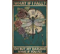 Letrero de metal retro con texto en inglés "What If I Fall Oh But My Darling What If You Fly", de aluminio vintage para el hogar, café, decoración de pared, letrero de estaño, letrero de metal vintage