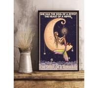 Letrero de metal retro de 20,3 x 30,5 cm con texto en inglés "She Has The Soul of a Gypsy The Heart of a Hippie The Spirit of A Mermaid - Póster artístico para decoración del hogar, cartel de metal