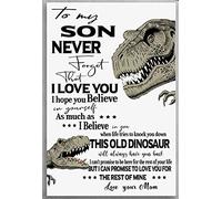 Letrero de metal retro de 20,3 x 30,5 cm con texto en inglés «To My Son Never Forget That I Love You This Old Dinosaur Will Always Have Your Back», póster rústico, decoración del hogar, divertido