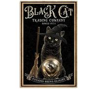 Letrero de metal retro de 20,3 x 30,5 cm, diseño de gato negro, pociones, elíxires, bar, cocina, sala de manualidades, decoración de pared, regalo para amantes de los gatos, decoración del hogar