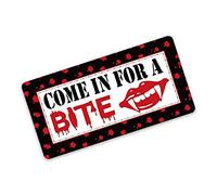 Letrero de metal retro de 5.5 x 8 pulgadas con texto en inglés "Come in for A Bite Vampire Wreath" - Letrero de Drácula para coronas de Halloween, letrero de decoración del hogar, aluminio para puerta