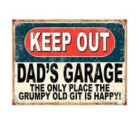 Letrero de metal retro de 5.5 x 8 pulgadas con texto en inglés "Keep Out Dad's Garage Vintage Garage Sign for Dad Garage Vintage Great Gift Idea Nostálgico Vintage Metal Wall Decor Vintage Funny Tin