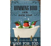 Letrero de metal retro de hojalata con diseño de colibrí y jabón para lavar los dedos de los pies, letrero de lata para colgar en la pared, decoración de la habitación del hogar, arte retro