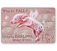 Letrero de metal retro de hojalata con diseño de diente de león de cerdo rosa volador - What If I Fall, Oh But My Darling, What If You Fly, Cute Pig Bar Patio Club, Cartel de Navidad Decoración de