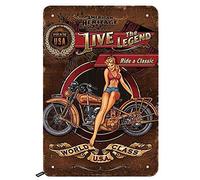 Letrero de metal retro divertido con diseño de moto, American Heritage Live The Legend World Class para hombres y mujeres, bar, restaurante para casa, cueva, garaje, bar, decoración de pared, letrero