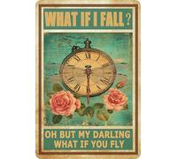 Letrero de metal retro divertido con libélula con texto en inglés "What If I Fall Oh But My Darling What If You Fly", para decoración de pared del hogar, cocina, sala de estar, 8 x 12 pulgadas