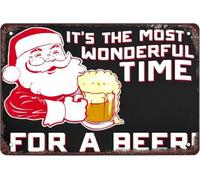 Letrero de metal retro divertido con texto en inglés "Christmas It's The Most Wonderful Time for a Beer Outdoor Home Wall Decoration" (12 x 8 pulgadas)