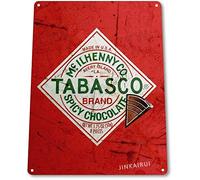 Letrero de metal retro divertido Tabasco, chocolate picante, cocina, cabaña, salsa picante, chocolate, letrero para hogar, cueva, garaje, bar, decoración de pared, letrero de metal vintage de 8 x 12