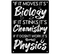 Letrero de metal retro para decoración de pared, con texto en inglés "If It Moves It's Biology If It Stinks It's Chemistry If It Dosn't Work It's Physics"