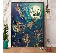 Letrero de metal retro para decoración de pared, libélula y diente de león, con texto en inglés "Those We Love Don't Go Away", decoración de casa de campo, letrero de metal vintage y elegante, arte de