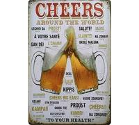 Letrero de metal retro vintage con texto en inglés "Happy New Year Cheers Around The World", 7.8 x 11.8 pulgadas, divertidos letreros de bar para decoración de cueva de hombre