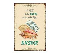 Letrero de metal retro vintage con texto en inglés "It's Ok to Be Happy with a Calm Life Enjoy - Letrero de aluminio para decoración de pared de café en el hogar, 15,2 x 20
