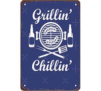 Letrero de metal retro vintage Grillin Chillin BBQ and Beer Drinking Wall Art Farm Garage Man Cave Dining Room Bar Christmas Halloween Girlfriend Boyfriend 8" X 12"