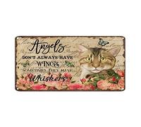Letrero de metal rústico con diseño de gato rústico con texto en inglés "Angels Don't Always Have Wings Somethings They Have Whiskers", letrero de metal para mascotas, 6 x 12 pulgadas, placa de lata a