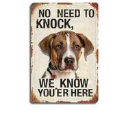 Letrero de metal rústico con temática de perro - "No Need to Knock, We Know You're Here", letrero de bienvenida humorístico para dueños de perros para el hogar, sala de estar, hombre, cueva, bar