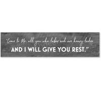 Letrero de metal rústico de bienvenida con texto en inglés "Come To Me, All You Who Labor And Are Heavy Laden, And I Will Give You Rest", letrero colgante para casa, casa de campo, interior, exterior