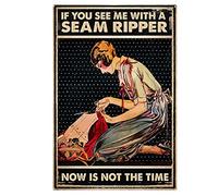 Letrero de metal rústico para decoración de pared, letrero de metal con texto en inglés "You See Me with A Seam Ripper Now is Not The Time", retro, de aluminio, para cocina, hogar, cafetería