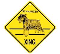 Letrero de metal Schnauzer Xing Caution Crossing Dog Gift Sign para el hogar, oficina, bar, interior, exterior, decoración de pared, letrero cuadrado de 8 x 8 pulgadas