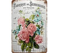 Letrero de metal Shabby Chic para decoración de pared, diseño de rosas florales, estilo cabaña, decoración de pared, letreros de metal con refranes, 8 x 12 pulgadas