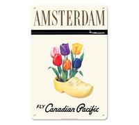 Letrero De Metal Tulipanes Holandeses En Un Zueco De Madera Fly Canadian Pacific Lines Retro Cartel De Metal Decoración Placas Metálicas para Taberna Garaje Baño 20X30Cm