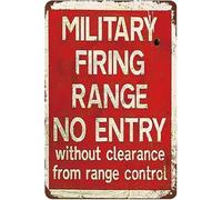 Letrero de metal vintage: Campo de tiro militar: Prohibido el paso sin autorización del control de campo. Letrero de hojalata para cueva de hombre, garaje, sótano, habitación de niños, decoración de