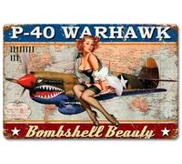 Letrero de metal vintage chic Art Deco militar P-40 War Eagle Pinup Girl para el hogar, bar, cafetería, granja, tienda, garaje o club, 8 x 12 pulgadas