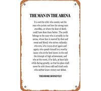 Letrero de metal vintage con cita de Theodore Roosevelt con texto en inglés "The Man In The Arena" (12 x 8 pulgadas)