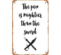 Letrero de metal vintage con cita en inglés "The pen is mightier than the sword", 30,5 x 20,3 cm