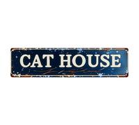 Letrero de metal vintage con diseño de casa de gato, póster retro para bar, hogar, cueva de hombre, cocina, lavandería, decoración de pared, regalo, 10 x 40 cm