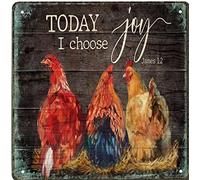 Letrero de metal vintage con diseño de gallina con texto en inglés «Today I Choose Joy,Jesus» (Hoy elijo alegría), diseño retro de estaño de 8