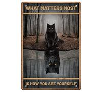 Letrero de metal vintage con diseño de gato negro con texto en inglés "What Matters Most is How You See Yourself", arte de pared, decoración de metal para el hogar, granja, tienda, garaje, club, bar