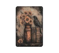 Letrero de metal vintage con diseño de margaritas y cuervos rosados, para decoración de pared del hogar, 20 x 30 cm