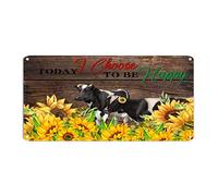 Letrero de metal vintage con diseño de vaca y girasol, con texto en inglés «Today I Choose to Be Happy», de aluminio, de 6 x 12 pulgadas, fácil de montar, para Lane Avenue Street Way Man Cave
