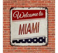Letrero de metal vintage con la bandera de Estados Unidos y las rayas de bienvenida al condado de la ciudad de Miami, cartel de metal retro para pub, bar, bar, decoración para colgar en la pared,