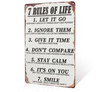 Letrero de metal vintage con las 7 reglas de la vida, para sala de estar, dormitorio, cocina, baño