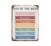 Letrero de metal vintage con texto "Days of the Week" para el aula de los niños, pub, club, cafetería, bar, hogar, decoración de pared, póster retro de 30 x 40 cm