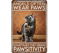 Letrero de metal vintage con texto en inglés "Angels Don't Always Have Wings Sometimes They Have Whiskers", 20.3 x 30.5 cm, retro amante de los gatos, placa floral rústica para el hogar, dormitorio