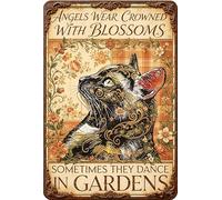 Letrero de metal vintage con texto en inglés "Angels Don't Always Have Wings Sometimes They Have Whiskers", 20.3 x 30.5 cm, retro amante de los gatos, placa floral rústica para el hogar, dormitorio