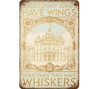 Letrero de metal vintage con texto en inglés "Angels Don't Always Have Wings Sometimes They Have Whiskers", 20.3 x 30.5 cm, retro amante de los gatos, placa floral rústica para el hogar, dormitorio