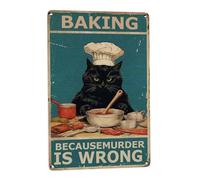 Letrero de metal vintage con texto en inglés "Baking Because Murder Is Wrong", divertida decoración de pared para estilos retro, boho, gótico, hippie y de granja, perfecto para bar, cafetería, sala de