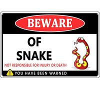 Letrero de metal vintage con texto en inglés "Beware Of Snake Not Responsible For Injury Or Death", decoración del hogar, cafetería, advertencia, retro, novedoso, divertido, humorístico, bar, pub