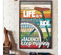 Letrero de metal vintage con texto en inglés "Bicycle Life is A Beautiful Ride It's All About Balance Keep Moving", cartel de estaño, cartel de metal vintage para bar, club de música, hombre, cueva